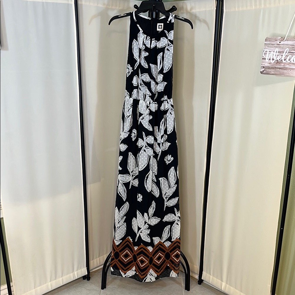Anne Klein Black and White Halter Maxi Sundress